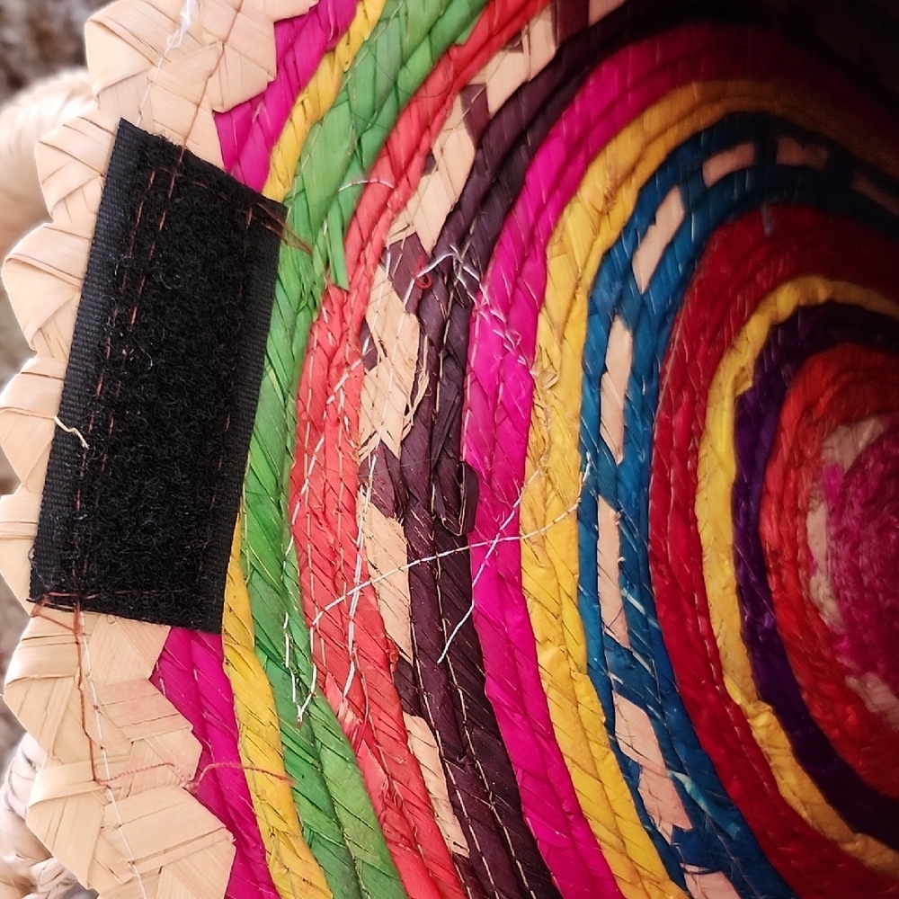 Hand-Painted Rainbow Palm Straw Bag: Half Circle Beach Tote - Picture 4 of 7
